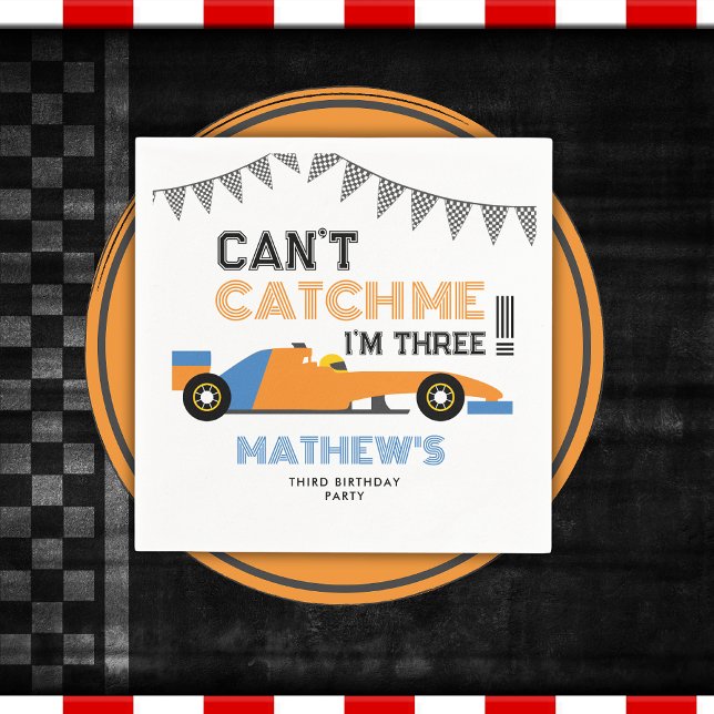 Can't Catch Me I'm Three Race Car 3rd Birthday  Napkin (Creator Uploaded)