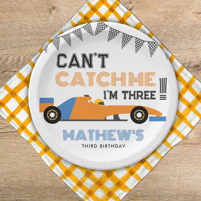Can't Catch Me I'm Three Race Car 3rd Birthday  Paper Plate (Creator Uploaded)