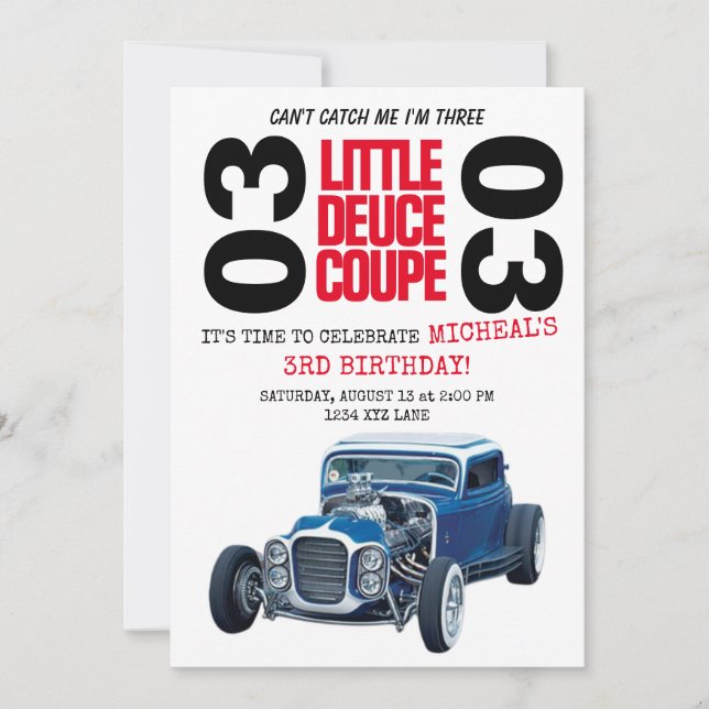 Can't Catch Me I'm Three Race Car Bday Invitation  (Front)