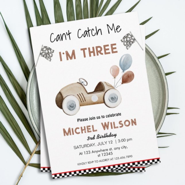 Can't Catch Me I'm Three race car Birthday Boy Invitation (Creator Uploaded)