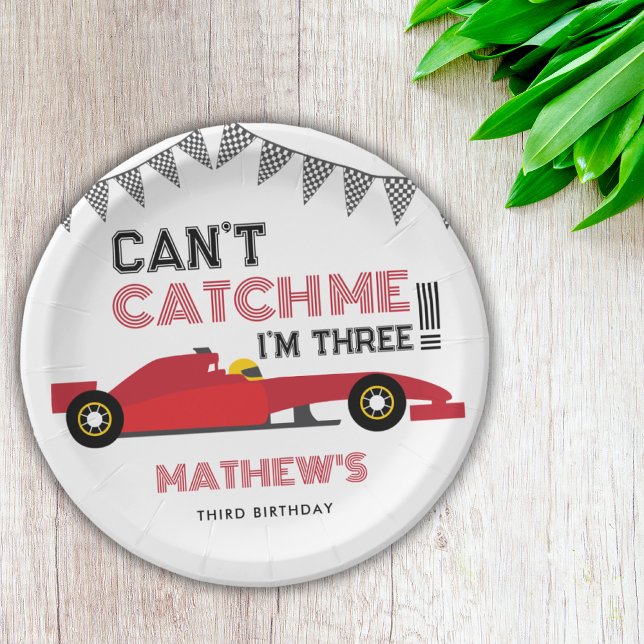 Can't Catch Me I'm Three Red Race Car 3 Birthday  Paper Plate (Creator Uploaded)