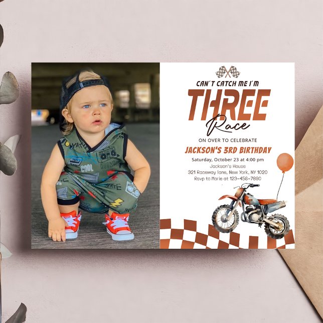 Can't Catch Me Orange Dirt Bike Boy 3rd Birthday Invitation (Creator Uploaded)