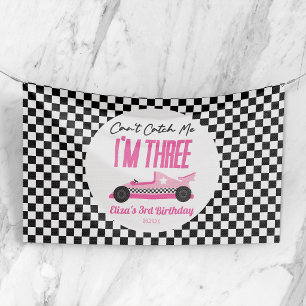 Can't Catch Me Pink Race Car 3rd Birthday Party Banner