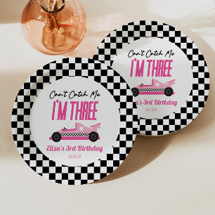 Can't Catch Me Pink Race Car 3rd Birthday Party Paper Plate