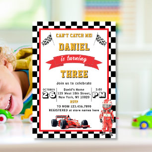 Can't Catch Me Race Car 3rd Birthday Party Invitation