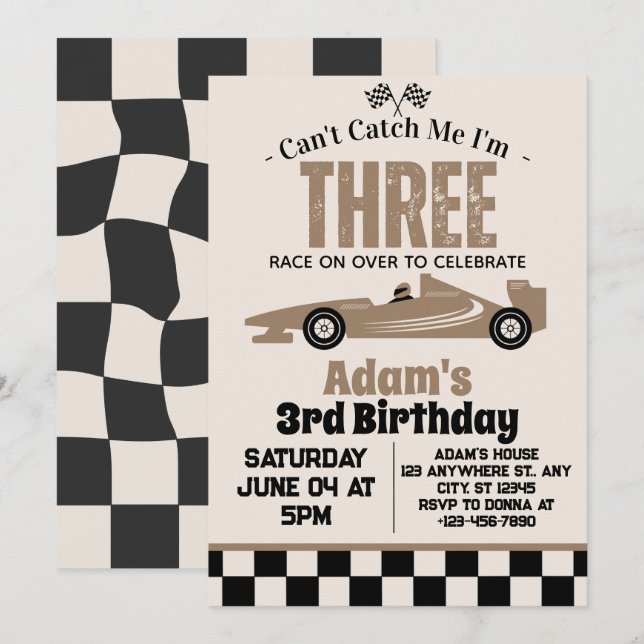 Can't Catch Me Race Car Boy 3rd Birthday Party Invitation (Front/Back)