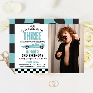 Can't Catch Me Race Car Boy 3rd Birthday Party Invitation