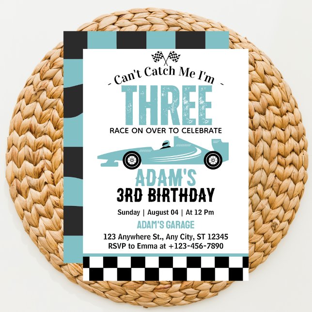 Can't Catch Me Race Car Boy 3rd Birthday Party Invitation (Creator Uploaded)