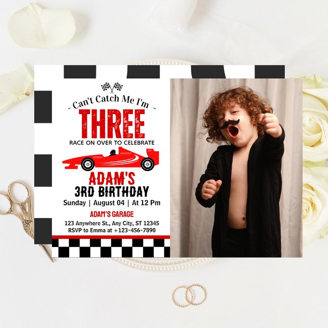 Can't Catch Me Race Car Boy 3rd Birthday Party Invitation (Creator Uploaded)