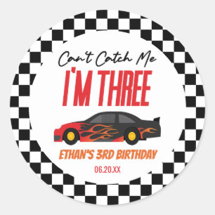 Can't Catch Me Red Race Car 3rd Birthday Party Classic Round Sticker