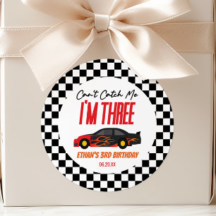 Can't Catch Me Red Race Car 3rd Birthday Party Classic Round Sticker