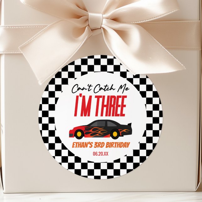 Can't Catch Me Red Race Car 3rd Birthday Party Classic Round Sticker (Creator Uploaded)