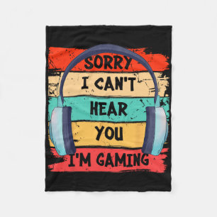 Can't Hear You I'm Gaming Vintage Gamer Headset Gr Fleece Blanket