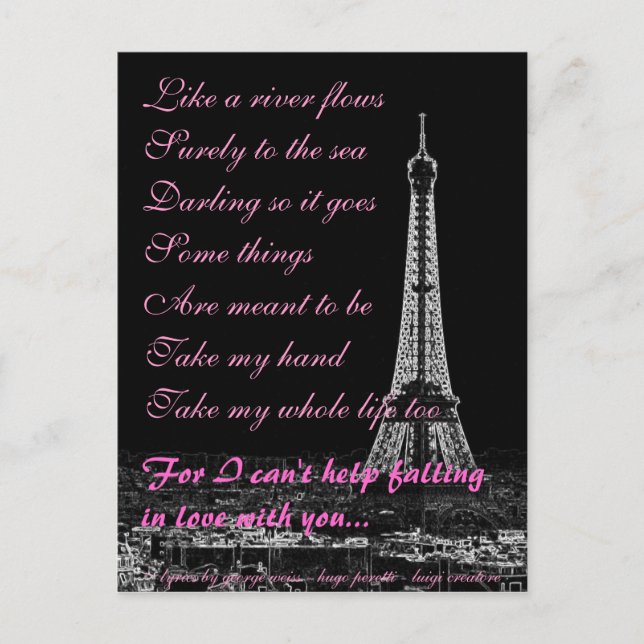 Can't help falling in love with you postcard (Front)