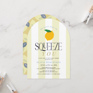 Can't Wait to Squeeze Lemon Stripes Baby Shower Invitation