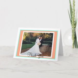 Cantaloupe Blue Monogram Wedding Thank You Card