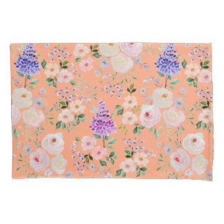 Cantaloupe Coloured Watercolor Floral Pillowcase