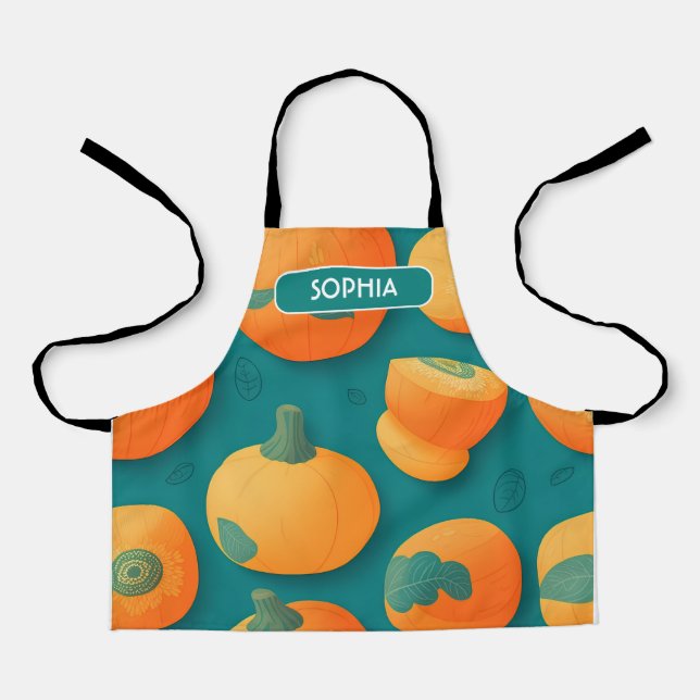Cantaloupe Floral Colourful Personalised Pattern Apron (Front)