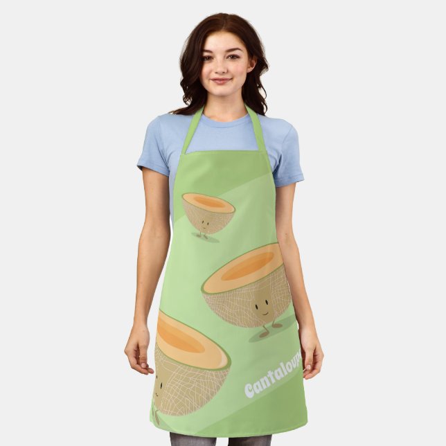 Cantaloupe Melon Green Orange Fruit Food Cartoon Apron (Worn)