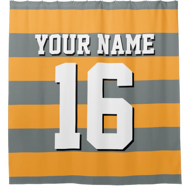 Cantaloupe Orange Charcoal Sports Jersey Stripe Shower Curtain (Front)