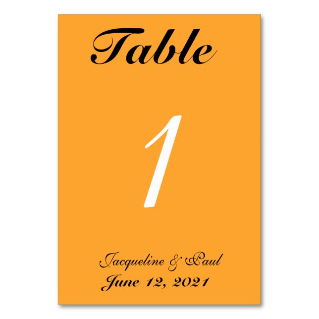 Cantaloupe Orange Wedding Table No. Cards (Front)