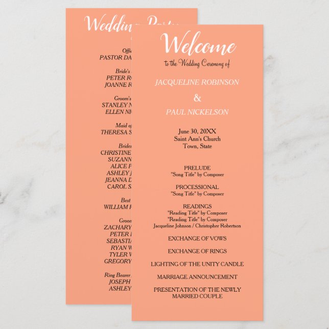 Cantaloupe Wedding Program (Front/Back)