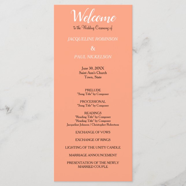 Cantaloupe Wedding Program (Front)