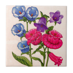 Canterbury bells in blue red and purple ceramic tile