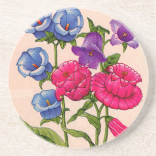 Canterbury bells in blue red and purple coaster