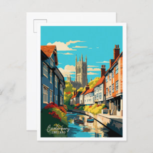 Canterbury England Art Vintage Travel Illustration Postcard
