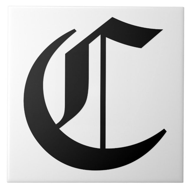 Canterbury Letter C in Black on White Monogram Tile (Front)