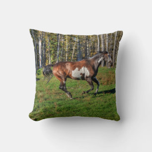 Cantering Pinto Paint Horse & Trees Equine Photo Cushion