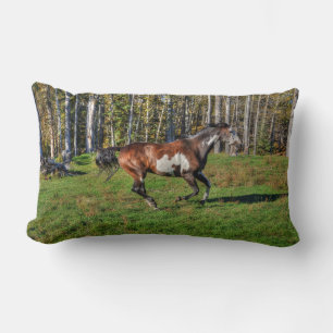 Cantering Pinto Paint Horse & Trees Equine Photo Lumbar Cushion
