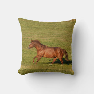 Cantering, Running Chestnut Horse Equine Photo Cushion