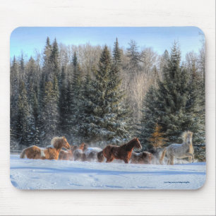 Cantering, Running Horses in Winter Snow Photo Mouse Pad