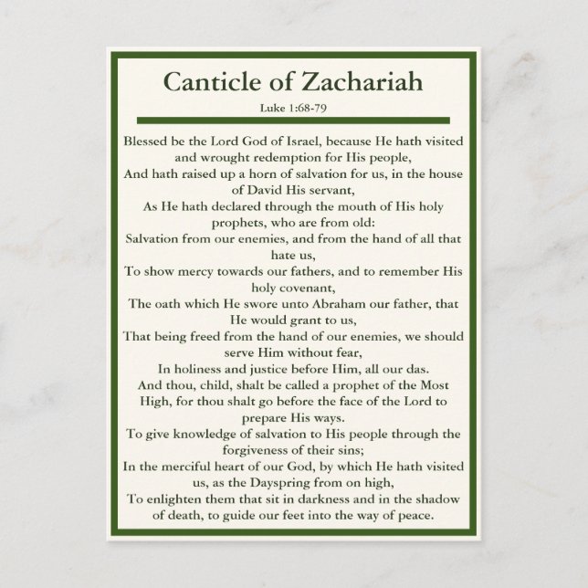 Canticle of Zachariah and Magnificat prayer card (Front)