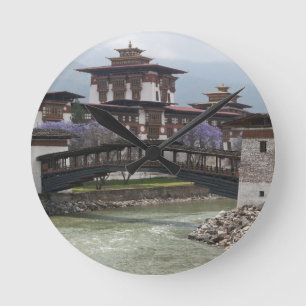 Cantilevered bridge near Punakha Dzong palace Round Clock