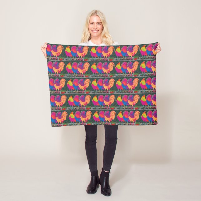 Cantina Roosters Fleece Blanket (In Situ)