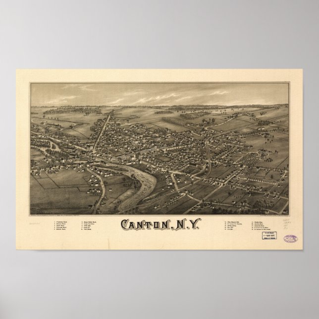 Canton New York 1885 Antique Panoramic Map Poster (Front)