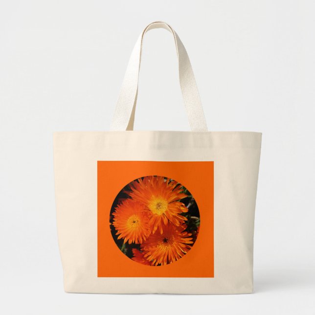 Canvas Bag, Orange Flowers, Circle # 7 Large Tote Bag (Front)