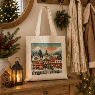 Canvas bag with Christmas landscape