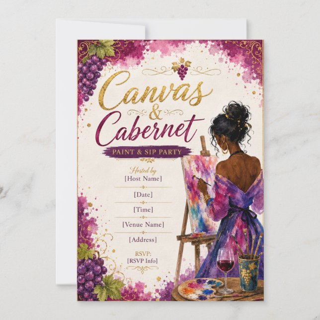 Canvas & Cabernet Paint and Sip Invitation (Front)