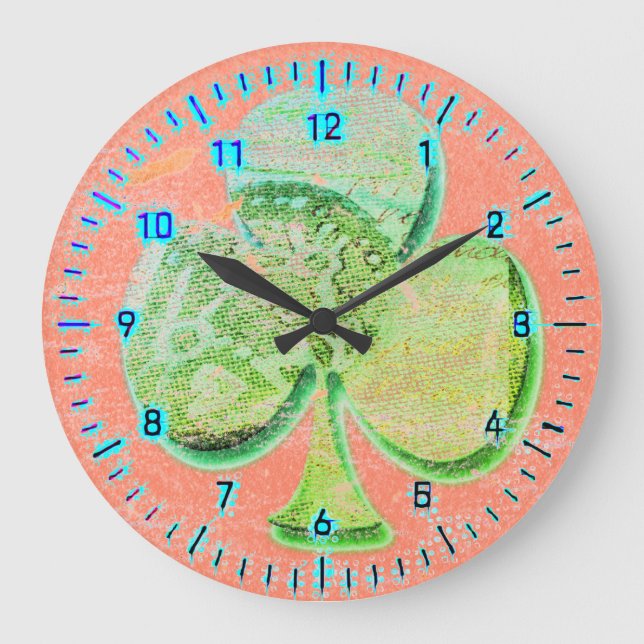 Canvas clover colorful pastel arty large clock (Front)