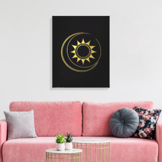 Canvas Golden Celestial Harmony Moon Sun Art Print