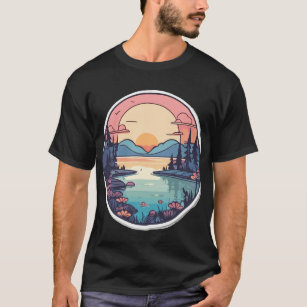 Canvas of Lakeside Sunrise Amidst the Forest T-Shirt