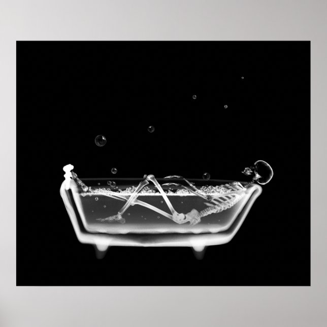 Canvas Print B&W X-Ray Skeleton Bath Time Tub (Front)