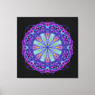 Canvas, Purple Pink Black Kaleidoscope Mandala Art Canvas Print