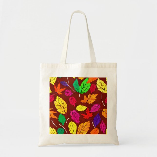 Canvas Tote Fall Leaves on a Maroon Background (Front)