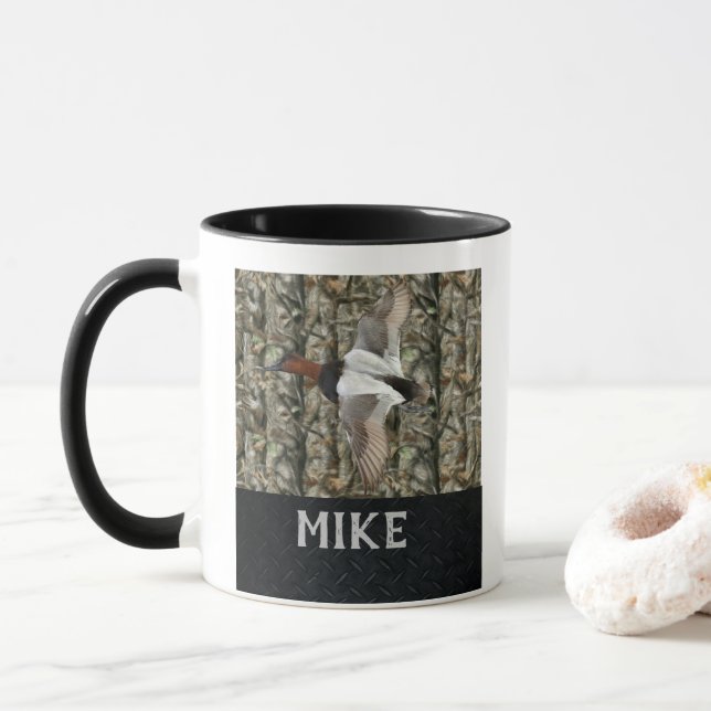 Canvasback Duck Hunting Name Sports Outdoors Camo Mug (With Donut)