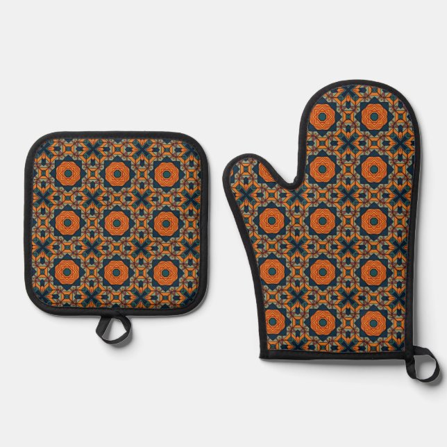 Canyon Echo Tile – Southwestern Geometric  Oven Mitt & Pot Holder Set (Front)